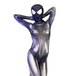 Dafatpig Women Spider Pattern Bodysuit Halloween Superhero Girl Cosplay Costume Catsuit Stretch Jumpsuit Faux Leather Romper (XS, Black)