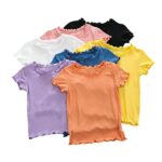 HDLEXD Toddler Baby Girls Summer Lettuce Trim Ribbed Knit Short Sleeve T-Shirts Solid Color Casual Blouse Tops Orange 6T
