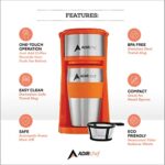 AdirChef Single Serve Mini Travel Coffee Maker & 15 oz. Travel Mug Coffee Tumbler & Reusable Filter for Home, Office, Camping, Portable Small and Compact, Great for Fathers Day (Orange)