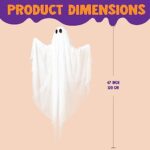JOYIN 47″ Halloween Hanging Light-up Ghost with Spooky Warm White LED Light, Flying White Hanging Ghost, Best Halloween Hanging Decoration for Front Yard Patio Lawn Garden Party Decor Indoor Outdoor