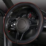 Zlirfy Microfiber Leather Car Medium Steering Wheel Cover,Universal Car Wheel Cover,Breathable Wheel Cover,Anti-Slip Full Surround,Sports Style Steering Wheel Covers (Black&Orange Line)