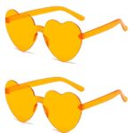 ALVOGIMOR 2 Pack Heart Shape Sunglasses,Colorful Rimless Sunglasses Transparent Heart Glasses Candy Color Eyewear for Party Favor(Orange)