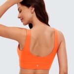 CRZ YOGA Womens Butterluxe U Back Sports Bra – Scoop Neck Padded Low Impact Workout Yoga Bra with Built in Bra Neon Orange Medium