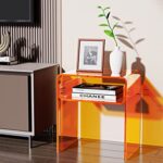 solaround Clear Acrylic End Table 2-Tier Bedside nightstand for Living Room Bedroom Home Decor (Orange)