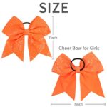 Oaoleer 12PCS 7″ Large Glitter Cheer Hair Bows Ponytail Holder Elastic Band Handmade for Cheerleading Teen Girls College Sports (Sequin Orange 12PCS)