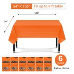Orange 6 Pack Premium Disposable Plastic Tablecloth 54 x 108 In – Plastic Table Cloths for Parties Disposable Tablecloth for 8 Feet Rectangle Tables – Rectangle Tablecloth – Orange Tablecloth Plastic