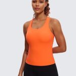 CRZ YOGA Butterluxe Racerback Workout Tank Tops for Women Sleeveless Gym Tops Athletic Yoga Shirts Camisole Neon Orange Medium
