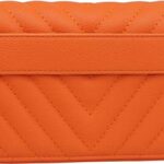 B BRENTANO Vegan Leather Double Zipper Pocket Wallet with Grip Hand Strap (Chevron Embroidered Orange)