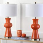 SAFAVIEH Lighting Collection Lola Modern Column Orange Ceramic 30-inch Bedroom Living Room Home Office Desk Nightstand Table Lamp Set of 2 (LED Bulbs Included)