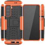 ISADENSER Compatible with Samsung S21 Case, Galaxy S21 Cover Slim Case Heavy Duty with Kickstand Dual Layer Drop Protection Shockproof Hard Phone Case for Samsung Galaxy S21 5G (2021). Hyun Orange
