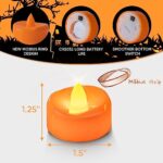 merrynights Halloween Flameless Candles, 24-Pack Orange Tea Lights Candles Battery Operated, LED Pumpkin Lights Flickering, Electric Fake Tealight Candles, 1.5” D X 1.25” H