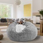 RAINBEAN Bean Bag Chair Cover(it was only a Cover, not a Full Bean Bag) Chair Cushion, Big Round Soft Fluffy PV Velvet Sofa Bed Cover, Living Room Furniture, Lazy Sofa Bed Cover,5ft Orange