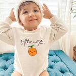 Little Cutie Romper Cute Little Orange Print Baby Coming Soon Newborn Infant Girl Citrus One Birthday Onesie (0-6 Months, Little Cutie-Short Sleeve Sweatshirt Romper)