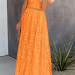 PRETTYGARDEN Women’s Floral Lace Maxi Dress 2023 Short Sleeve V Neck Bridesmaid Wedding Evening Party Dresses (Orange,XX-Large)