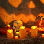 Homemory Halloween Orange Flameless Candles, Fall Candles, Outdoor Waterproof Flickering Battery Operated LED Pillar Candles with Remote and Timers, Won’t Melt Plastic, Set of 3
