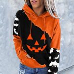 ADHOWBEW Womens Halloween Costumes Fashion Pumpkin Long Sleeve Casual Y2k Hoodies Sweaters Oversized Cute Drawstring Loose Fit Vintage Pullover Sweatshirt Fall Clothes for Women 2023,H-Black Large