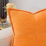 HAUSSY Orange Throw Pillow Covers 18×18 Inch Set of 2,Soft Solid Corduroy Striped/Wide Bordered,Square Decorative Cushion Case,Fall Decorations for Home Couch,Bed