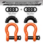 AUTMATCH D Ring Shackle 3/4″ Shackles (2 Pack) 41,887Ibs Break Strength with 7/8″ Screw Pin and Shackle Isolator Washers Kit for Tow Strap Winch Off Road Vehicle Recovery Orange & Black