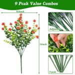 CEWOR 9 Bundles Artificial Flowers for Outdoors, Fake Flowers in Bulk Plastic Plants UV Resistant Faux Greenery Boxwood for Hanging Planters Vase Indoor Outside Decorations (Orange)