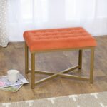 Homepop Home Decor | Upholstered Tufted Velvet Ottoman Bench | Ottoman Bench for Living Room & Bedroom, Orange