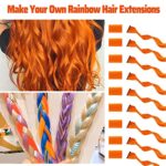 MEckily 12 Pcs Orange Hair Extensions Clip in Kid’s Party Highlights, colored hair extensions Hairpiece Curly for Girls Women 17 inch (12PCS-Orange)