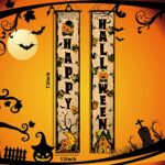 Vintage Halloween Decorations Outdoor Indoor Banner Johanna Parker Happy Halloween Porch Sign Vintage Pumpkin Witch Porch Banner for Scary Halloween Party