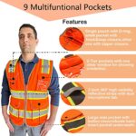 Ekkosafety Reflective Safety Vest for Men Women with 9 Pockets and Zipper Front High Visibility Work Vest Hi Vis Hi Viz Construction Vest with Reflective Strips,Meets ANSI/ISEA Standards(EKD-Orange-2XL)