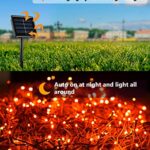 Flacchi Orange Solar Halloween Lights 72ft 200 LED 8 Modes Waterproof Solar String Lights for Garden, Patio, Fence Outdoor, Holiday Decoration