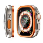 SWUU 2 Pack Tempered Glass Screen Protector with Titanium Alloy Frame Compatible with Apple Watch Ultra Screen Protector 49mm, Waterproof Bezel Ring for iWatch Ultra 49mm Orange