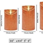 Incredle Flickering Flameless Candles Moving Flame LED Real Wax Battery Operated Candles Set of 4 5”6″ Realistic Orange Candles with 10key Remote Timer for Wedding Christmas Home Party, Copper