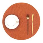 SHACOS Round Placemats Set of 6 Washable 15 inch Round Table Mats Cotton Polyester Woven Braided Place Mats for Dining Table, Dark Orange