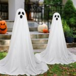 DAZONGE 2 Pack Halloween Decorations Outdoor, Spooky Ghost Halloween Decor with Light Strings Battery Operated, Easy to Assemble Ghost Decorations for Front Porch Yard