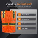 SHORFUNE High Visibility Breathable Mesh Safety Vest with 10 Pockets, Mic Tabs, Zipper and Reflective Strips, Reflective Construction Vest for Men and Women, ANSI/ISEA Standards, Orange, M