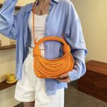 Women Shoulder Bags Clutch Purse Hobo Satchel Handbag Mini Cute Tote with Zipper Evening Leather Bag Orange