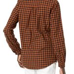 Amazon Essentials Women’s Long-Sleeve Ruffle Detail Flannel Shirt, Orange Mini Buffalo Plaid, Large