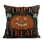 rouihot Set of 4 Linen Throw Pillow Covers 18×18 Inch Vintage Halloween Scaredy Cats Pumpkins Skeletons Home Decor Pillowcase Square Cushion Covers for Sofa Bed Couch