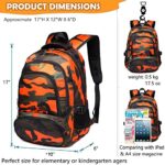 BLUEFAIRY Kids Backpack Boys Elementary School Bags Primary Middle School Book Bags for Teens Sturdy Waterproof Lightweight Durable Travel Gifts 17 Inch Ages 6-12 (Camo Orange)