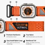 ULTIMAL Band Compatible with Apple Watch 49mm 45mm/44mm/42mm 41mm/40mm/38mm, Tough Breathable Nylon Sports Strap, Hollow Out Design for iWatch Series 8/7/6/5/4/SE/3/2/1/Ultra (49mm XL, Orange)