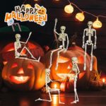 Breesky 5 Packs Halloween Skeleton Decorations,16″ Full Body Posable Joints Skeletons for Halloween Decorations, Graveyard Decorations, Haunted Houses, Indoor and Outdoor Horror Atmosphere Decorations