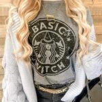 OUNAR Basic Witch Coffee T Shirts for Women Halloween Graphic Letter Print Shirt with Funny Sayings Casual Tee Tops