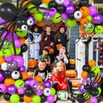 Halloween Balloon Arch Black Purple Green Orange Eye Long Latex Balloons Confetti Balloon Bat Sticker Balloon Garland Kit for Baby Shower Halloween Party Decorations