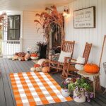 Fall Outdoor Rug Orange Buffalo Plaid Outdoor Rug Cotton Hand-Woven Buffalo Check Rug Layered Doormats for Front Door/Front Porch/Farmhouse/Entryway/Patio (Orange and White Plaid, 35.4″x59″)
