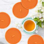 ME.FAN Silicone Coasters [6 Pack] Thickened Drink Coasters with Holder – Cup Mat – Non-Slip, Non-stick, Stay Put, Deep Tray – Prevents Furniture and Tabletop Damages(Orange)
