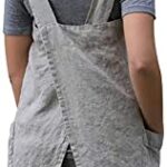 YESDOOD Cotton Linen Apron Cross Back Apron for Women with Pockets Pinafore Dress for Baking Cooking, Orange, XX-Large