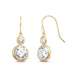 Jewelili Dangle Earrings in 10K Yellow Gold with 4MM and 8MM Round Cubic Zirconia