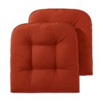 downluxe Outdoor Chair Cushions, Waterproof Tufted Overstuffed U-Shaped Memory Foam Seat Cushions for Patio Funiture, 19″ x 19″ x 5″, Orange, 2 Pack