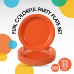 Exquisite Orange Paper Plates 7 Inch 100 Count – Orange 7 Inch Paper Plates – Bulk Paper Plates Orange Disposable Plates – Disposable Cake Plates Paper Plate Orange