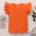 Baby Girls Ruffle Sleeve T-Shirts Toddler Girl Solid Color Tee Tops Kids Girl Blouse (0033H_Orange, 6-7 Years)