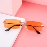 genenic Rimless Rectangle Sunglasses Trendy Sun Glasses for Women Men Party Glasses Candy Color Ocean Eyewears (One Size, Orange)