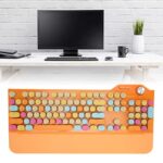 DAUERHAFT Mechanical Keyboard Knob Control Blue Switch Aluminum Alloy Wired or Wireless Girl Keyboard Round Keycaps 107 Keys for Desktop (Orange)
